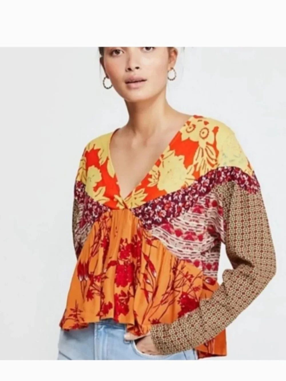 Like New! FREE PEOPLE Aloha State of Mind Patchwork Top Size XS